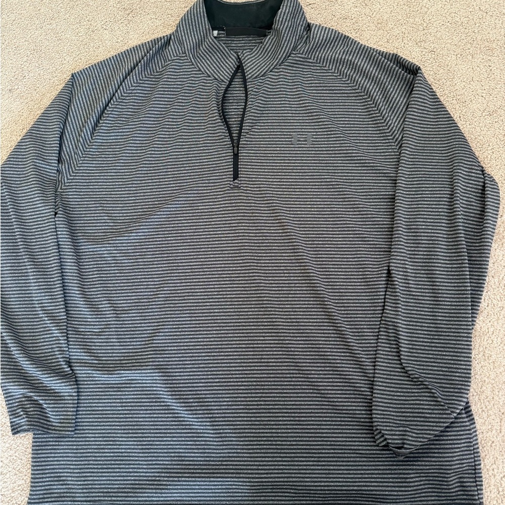 Under Armour Black and Gray Striped Quarter Zip Sweater Size XXL